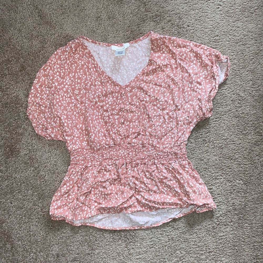 Floral Peach Button Down Peplum Top